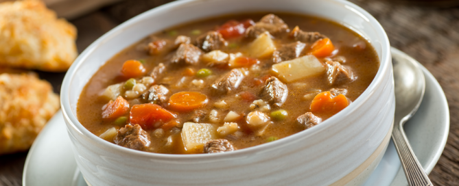 Soup in white bowl