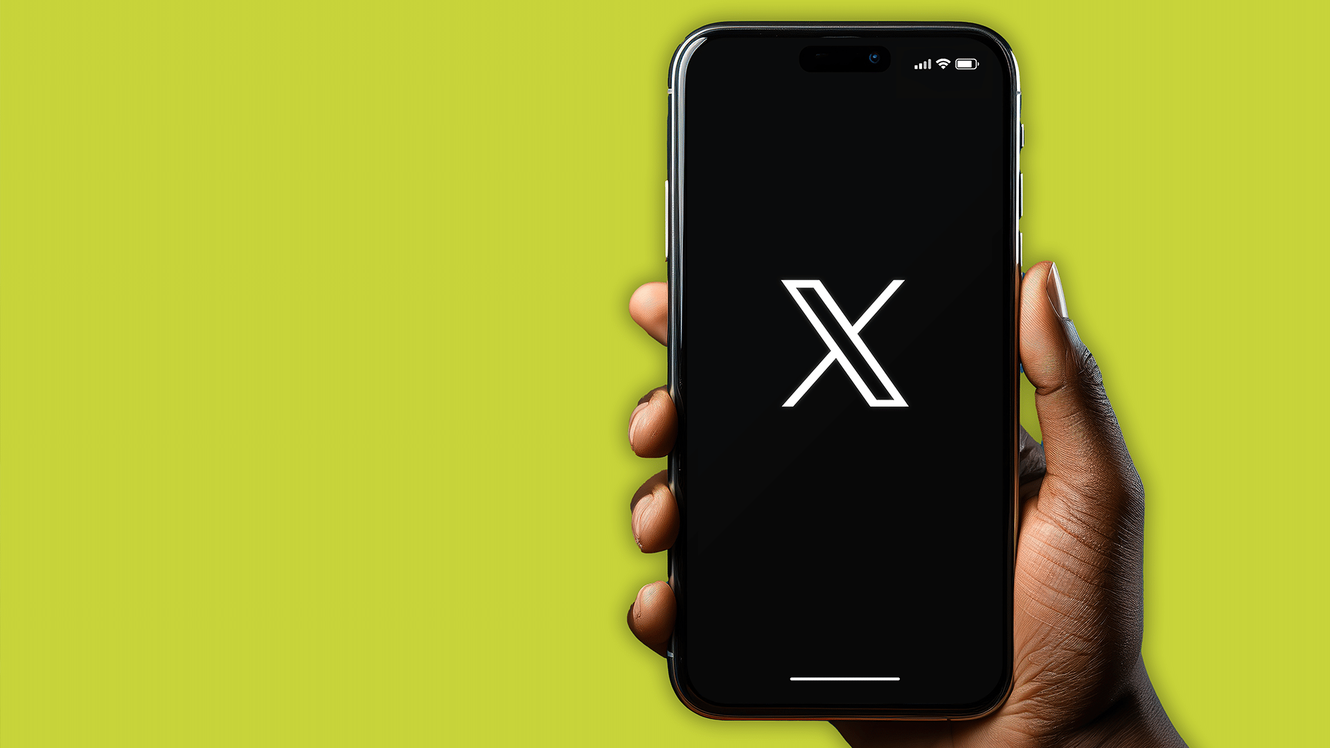 hand holding phone with X logo